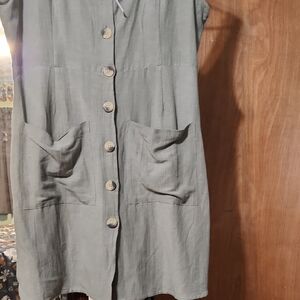 ASOS Army Green Cotton Linen Dress with Button Detail